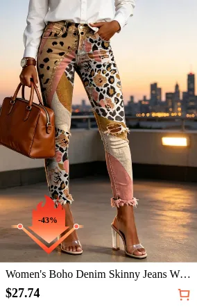 Women s Boho Denim Skinny Jeans...