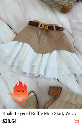 Khaki Layered Ruffle Mini Skirt...