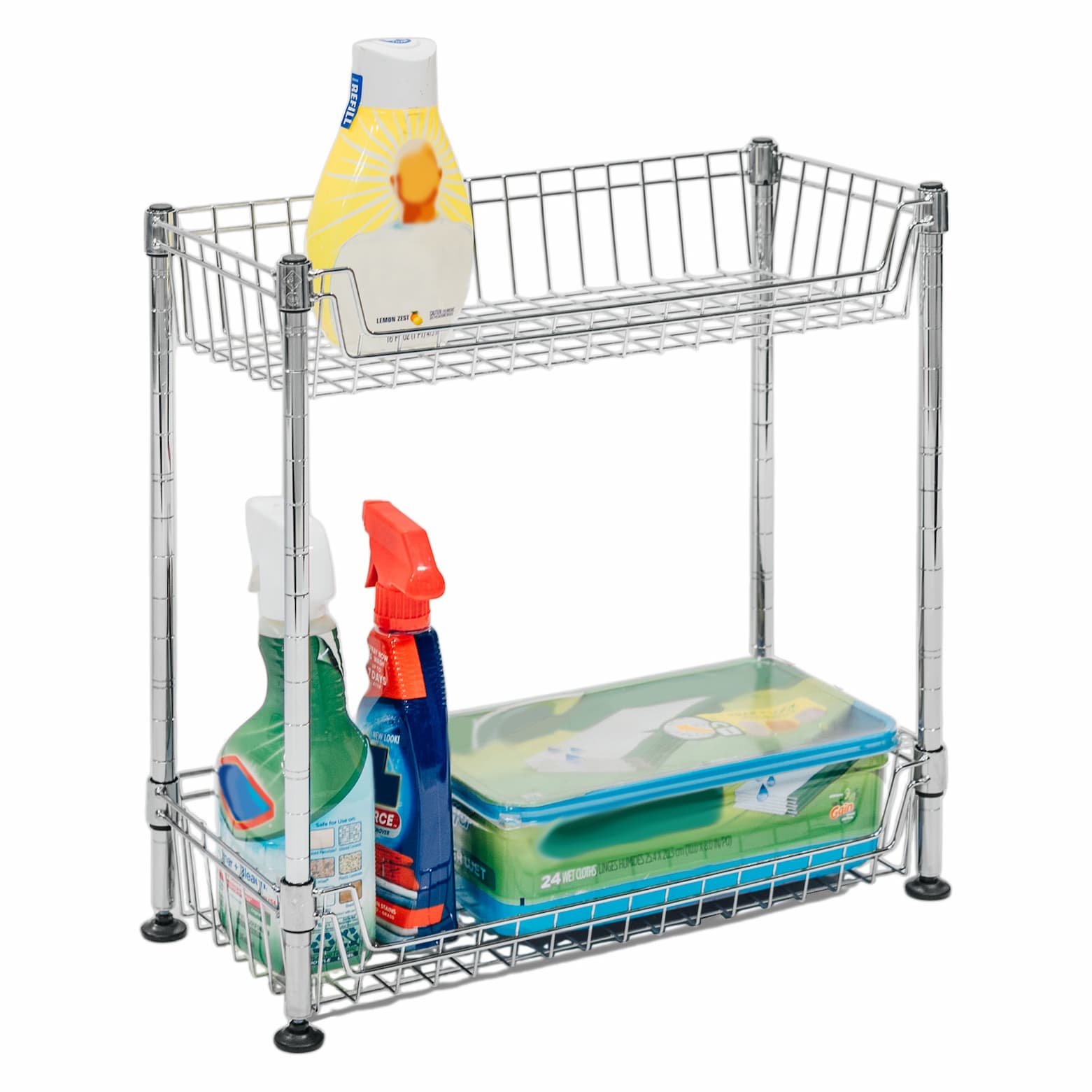 8"d x 18"w x 18"h 2-Tier Chrome Wire Basket Rack