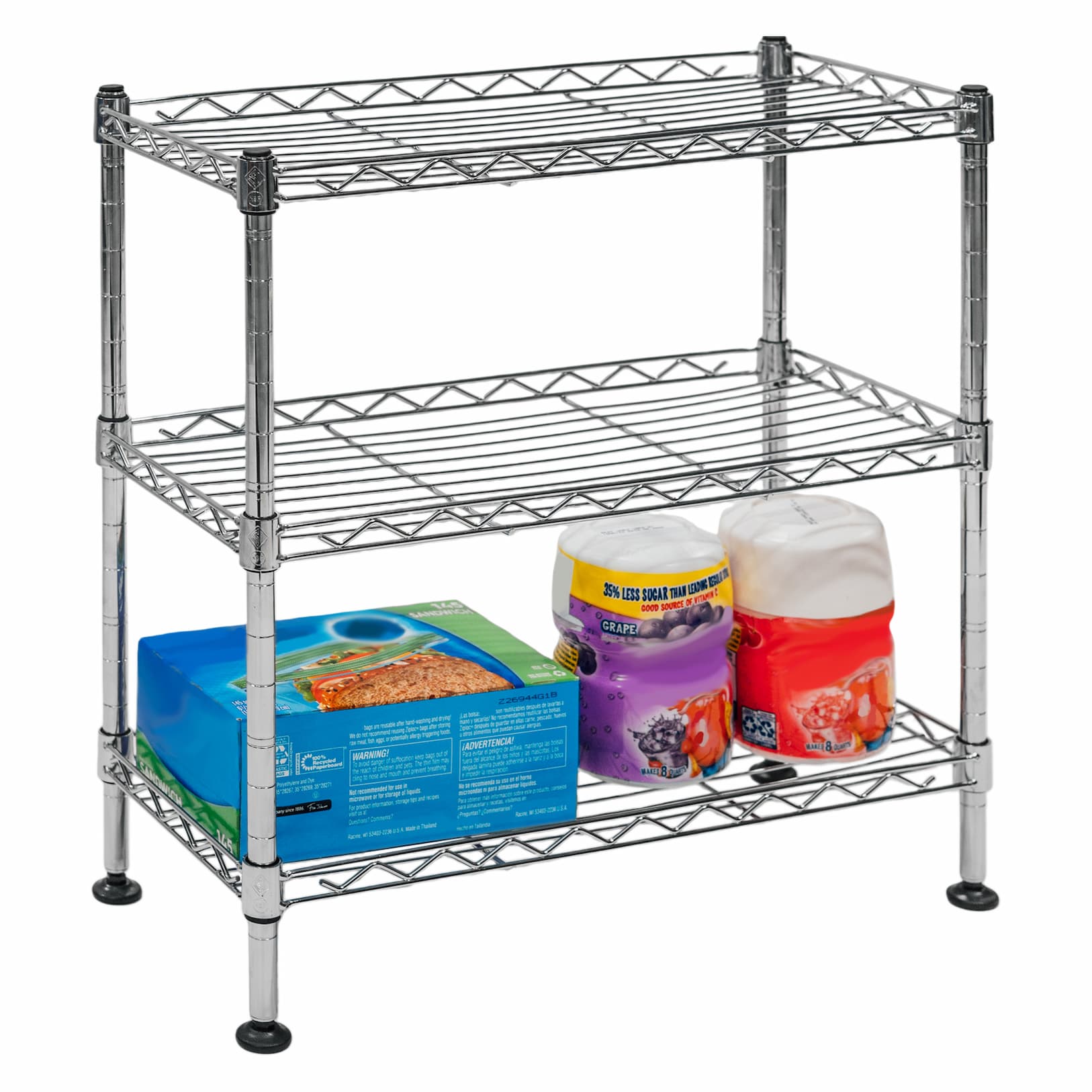 8"d x 18"w x 18"h 3-Tier Chrome Wire Shelving