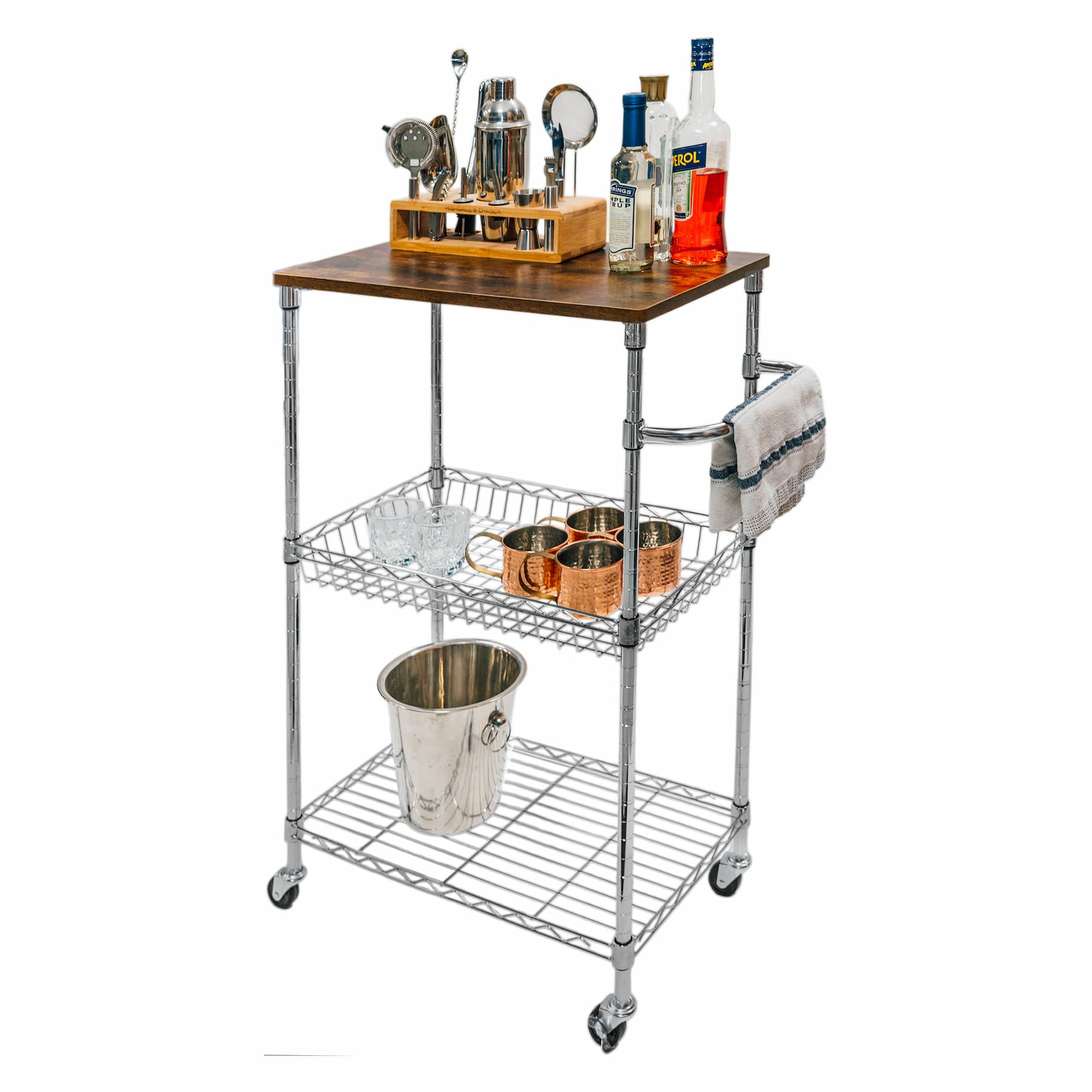 14"d x 24"w x 36"h 3-Tier Chrome Wire Shelving Cart
