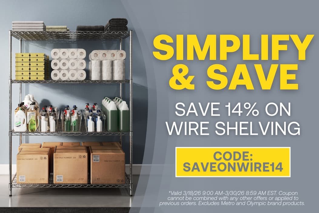 Simplify and Save - Save 14% on Wire Shelving - CODE: SAVEONEWIRE14