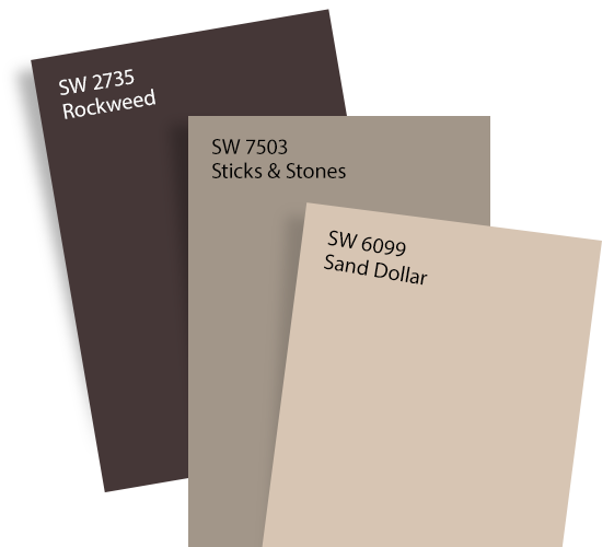 Rockweed, Stick & Stones, and Sand Dollar color swatches.