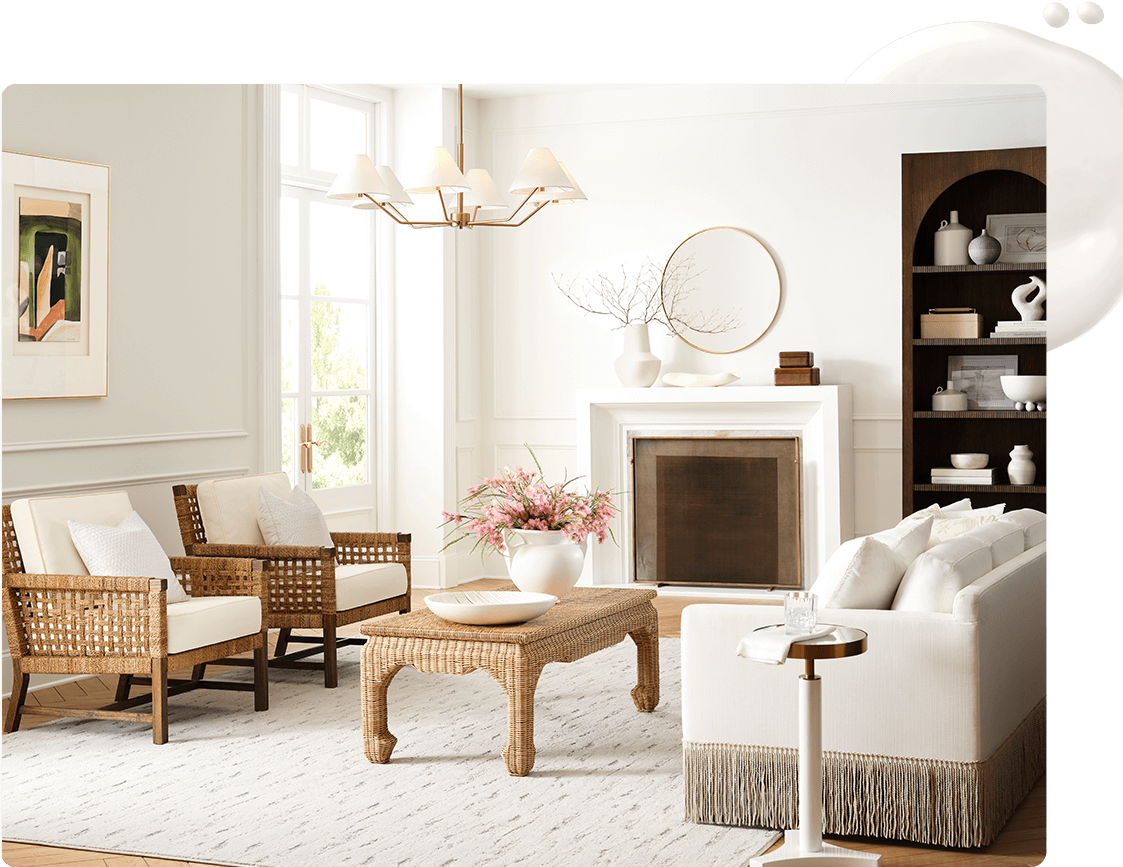 Paint dollop and stylish living room painted in White Snow.
