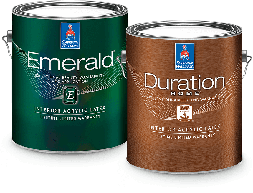 Emerald and Duration Home paint cans.