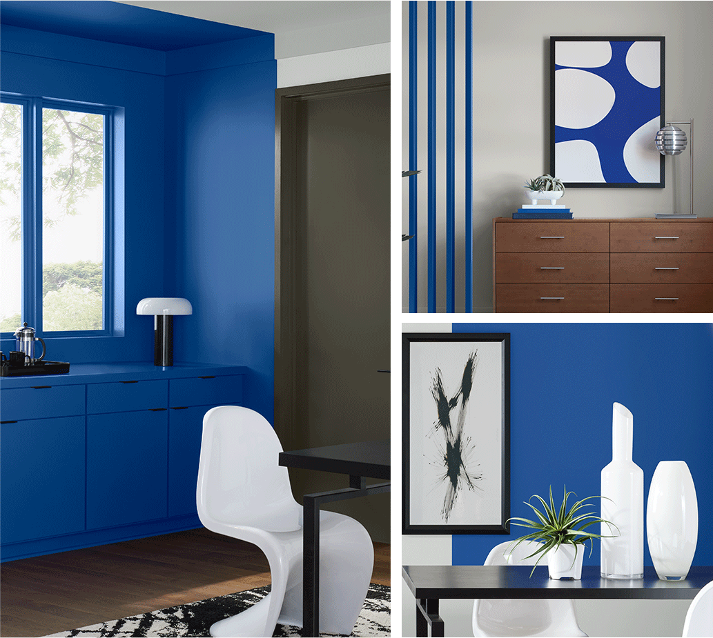 Collection of rooms painted in Edgy Industrial palette colors.