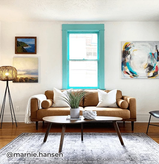 Living room with window frame painted in Mariner. @marnie.hansen.