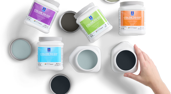 Collection of Color To Go paint sample cans.