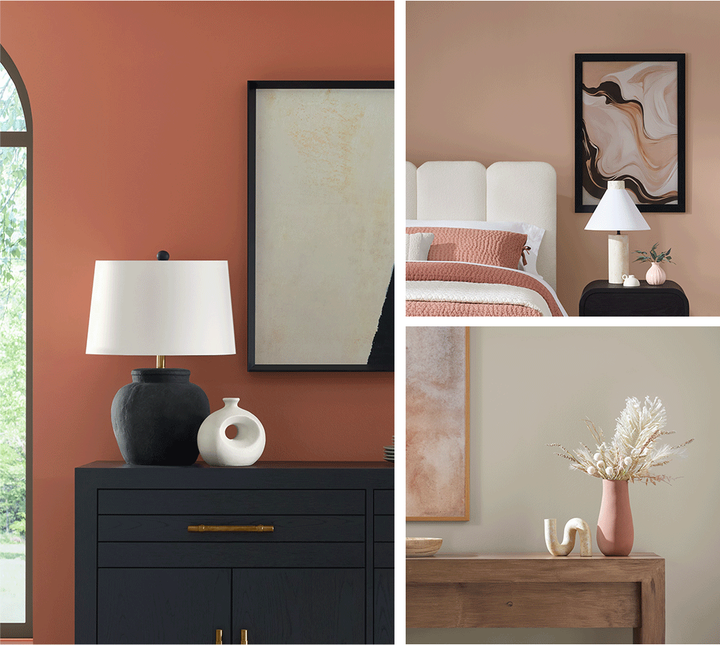 Collection of rooms painted in Modern Terra Palette colors.