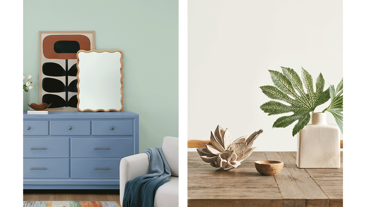 Rotation of rooms painted in Botanial Haze color collection.