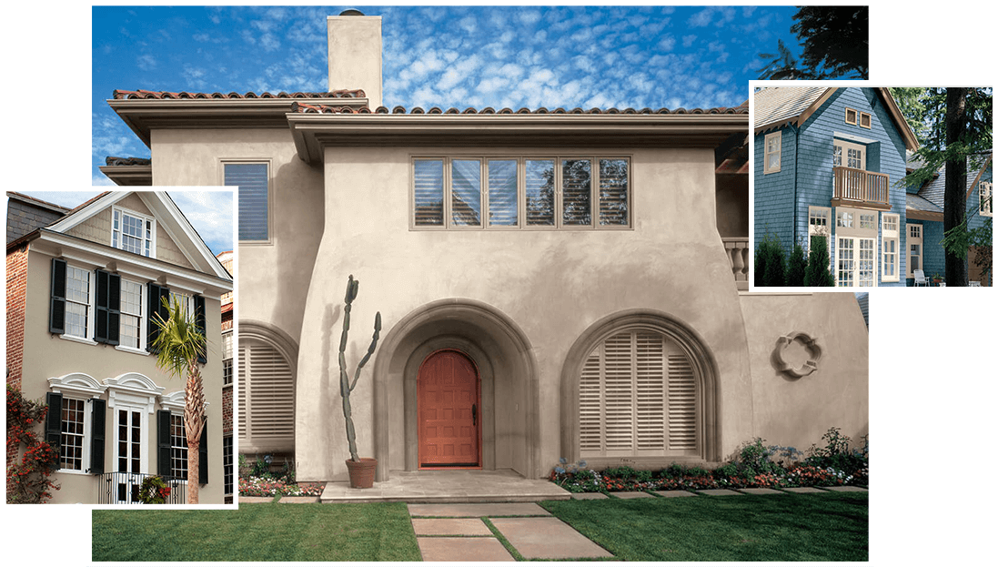 3 house exteriors painted Alabaster, Grecian Ivory and Labradorite.