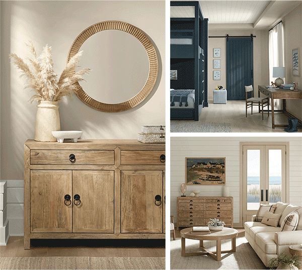 Collection of living room, hall and home office painted in Preppy Coastal palette colors.