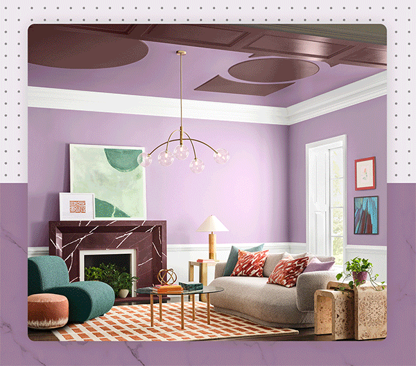 Rotation of living rooms painted in Radiant Lilac.