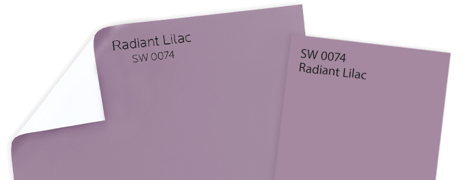 Radiant Lilac Peel & Stick and color chip samples.