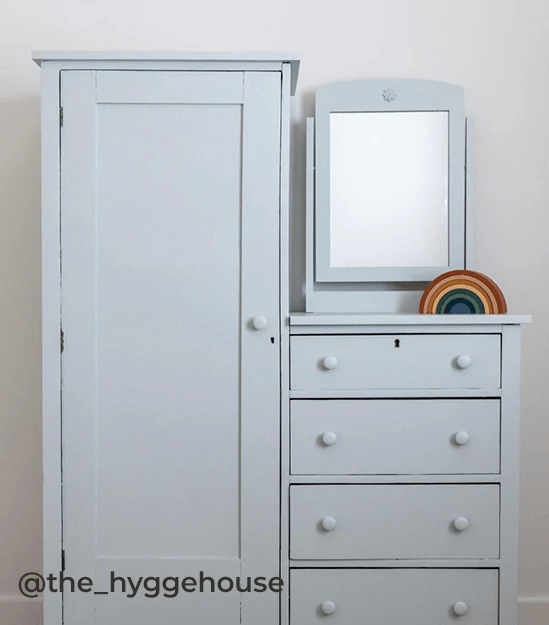 Dresser and wardrobe cabinet painted in Sea Salt. @the_hyggehouse.