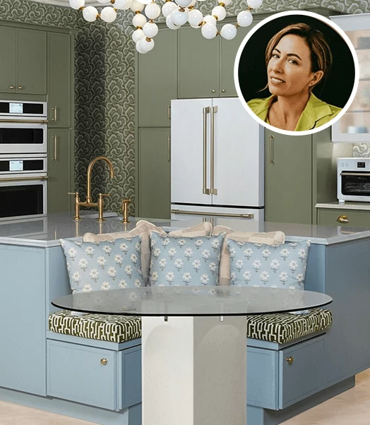 Photo of TK Wismer overlaying kitchen with breakfast nook.