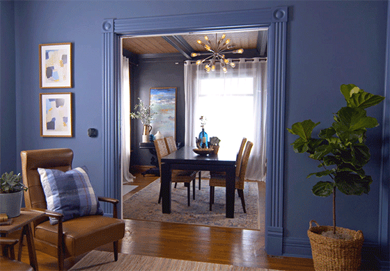 Living room being painted in Dignified.
