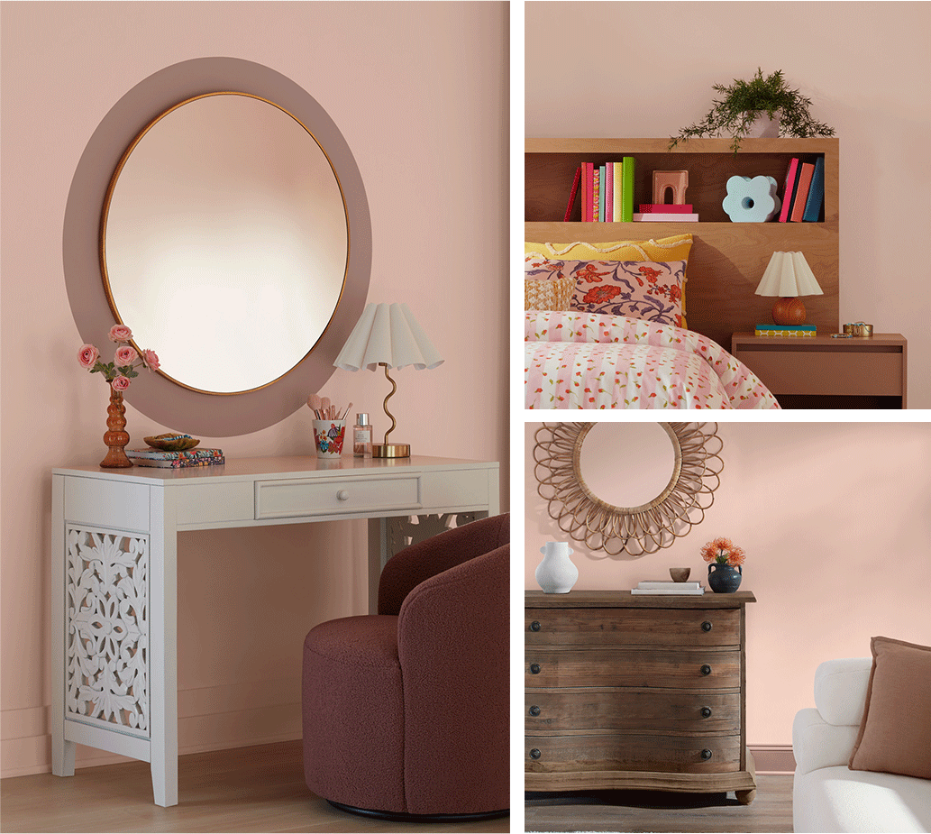 Free-spirited, whimsical and inviting. Rotation of bedroom and living rooms painted in Koral Kicks.