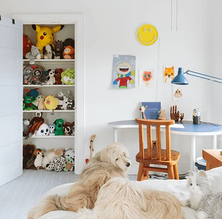 Kids bedroom, with activity table, painted in Extra White.
