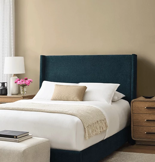 Modern bedroom painted in Universal Khaki.