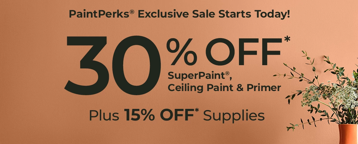 30% off* SuperPaint Ceiling Paint and Primer. Plus 15% off* supplies.