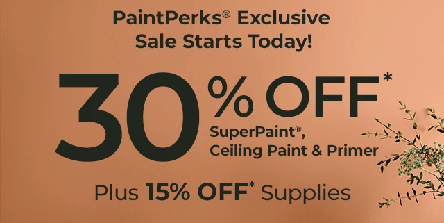 30% off* SuperPaint Ceiling Paint and Primer. Plus 15% off* supplies.