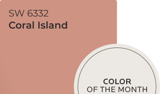 Coral Island SW6332 color chip. Color of the Month.