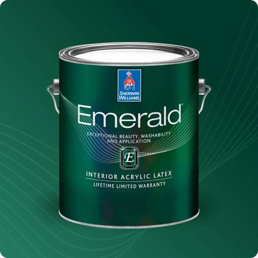 Emerald® paint can in green box.