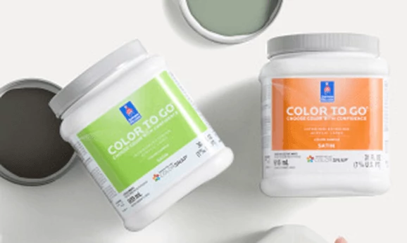 Color to Go® paint samples laying flat on a white surface.