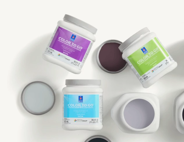 Color to Go® paint samples laying flat on a beige surface.
