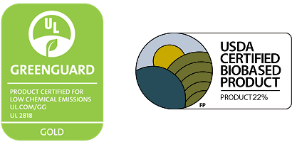 Logos. GreenGuard and USDA Certified Biobased Product.