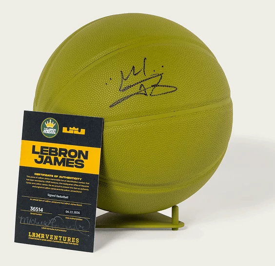 Lebron James signed basketball painted in Offbeat Green with certificate of authenicity.
