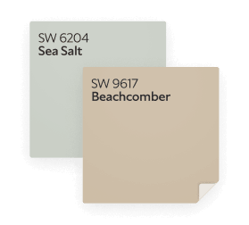 Sea Salt and Beachcomber Peel & Stick paint samples.