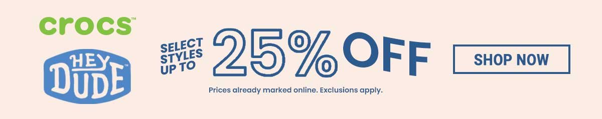 Shop Crocs and HEYDUDE Select Styles Up to 25% Off