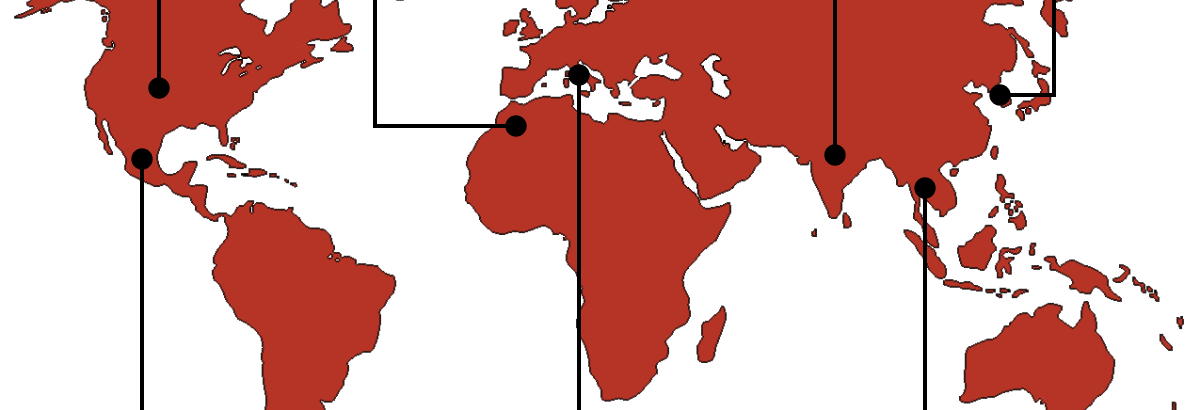 A map of the world with points of interest where some Brava recipes originate.