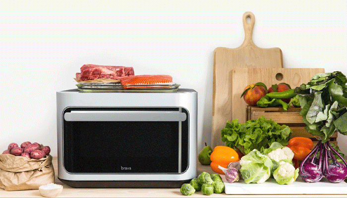 Brava Glass glows happily surrounded by fresh veggies, fruits, and proteins!