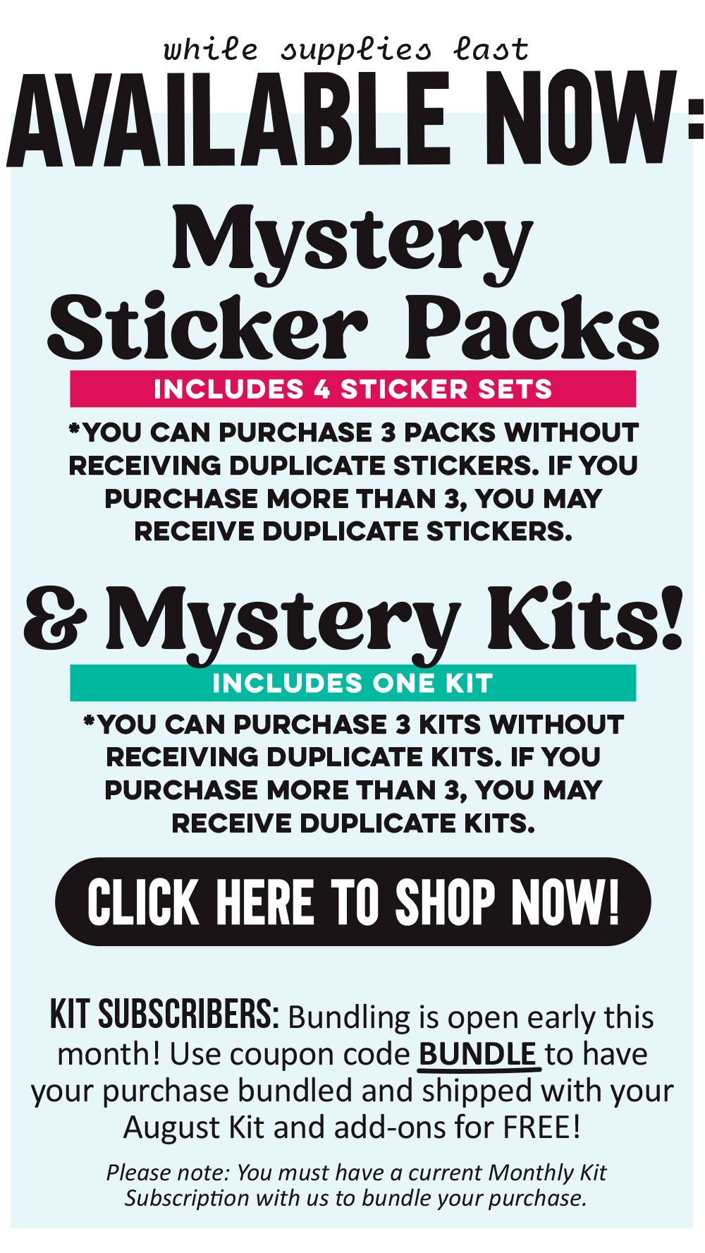 Shop our Mystery Sticker Packs and Kits now!