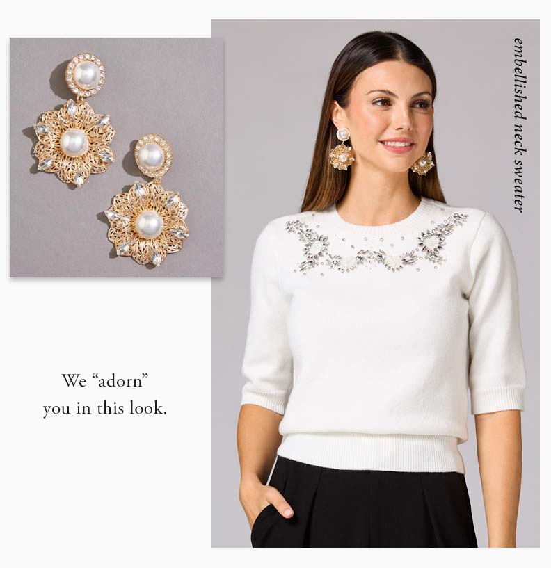 Shop embellished neck sweater