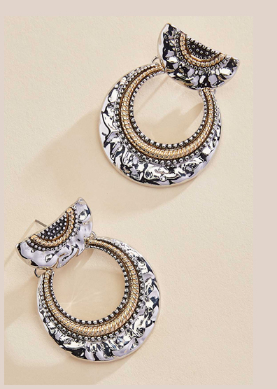Shop Two Tone Textured Circle Earrings