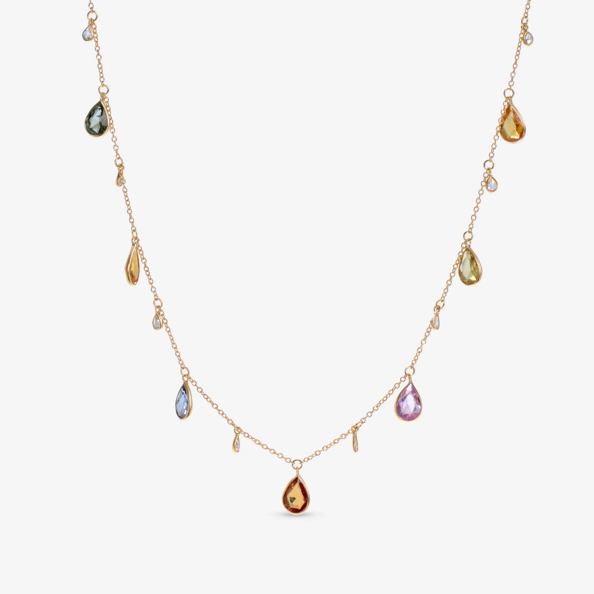 SuperOro 18K Yellow Gold, Multi Sapphire 3.00ct. tw. and Diamond Princess Necklace 64694