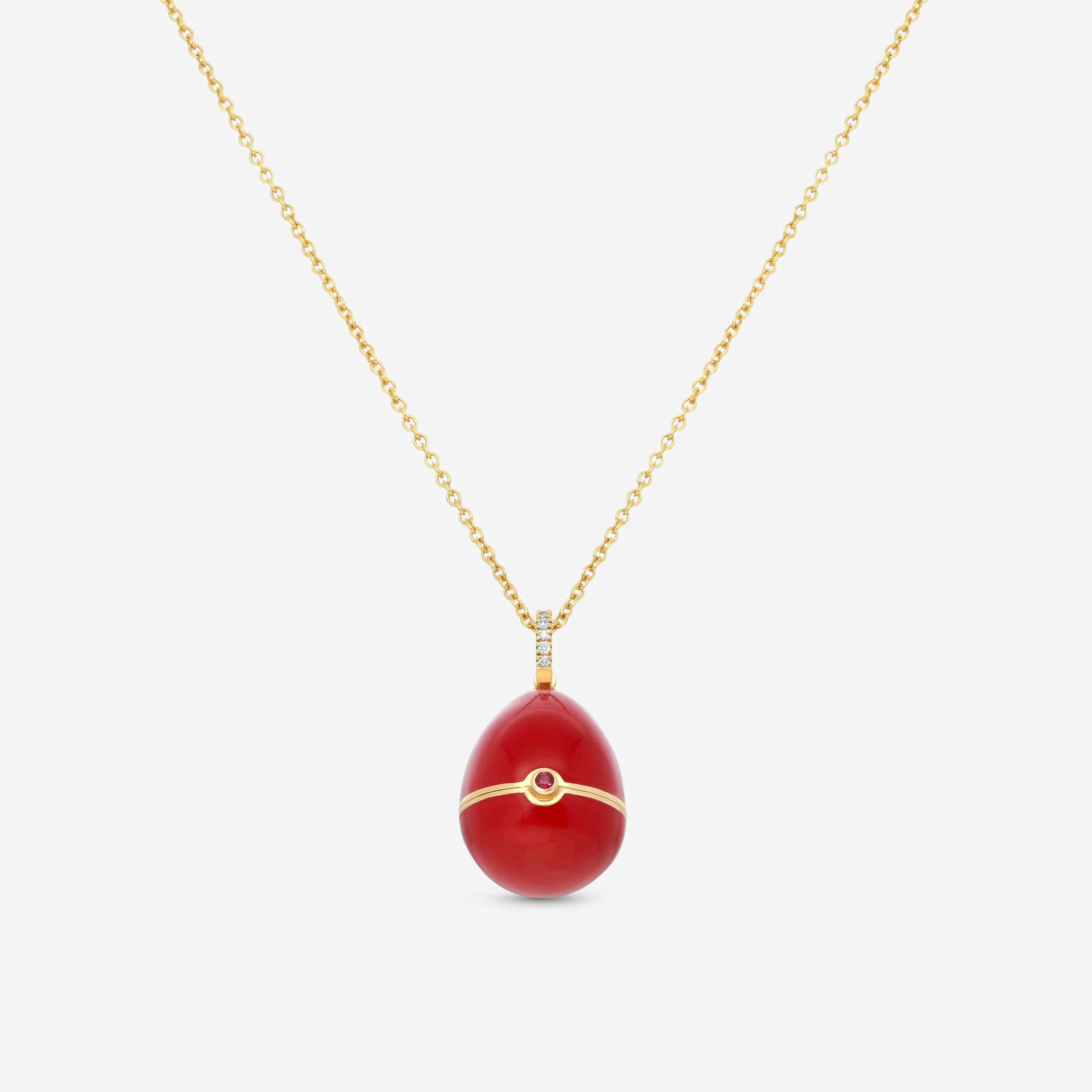 Fabergé Essence 18K Yellow & White Gold, Red Lacquer Rhino Surprise Locket Pendant 1246FP3032/1