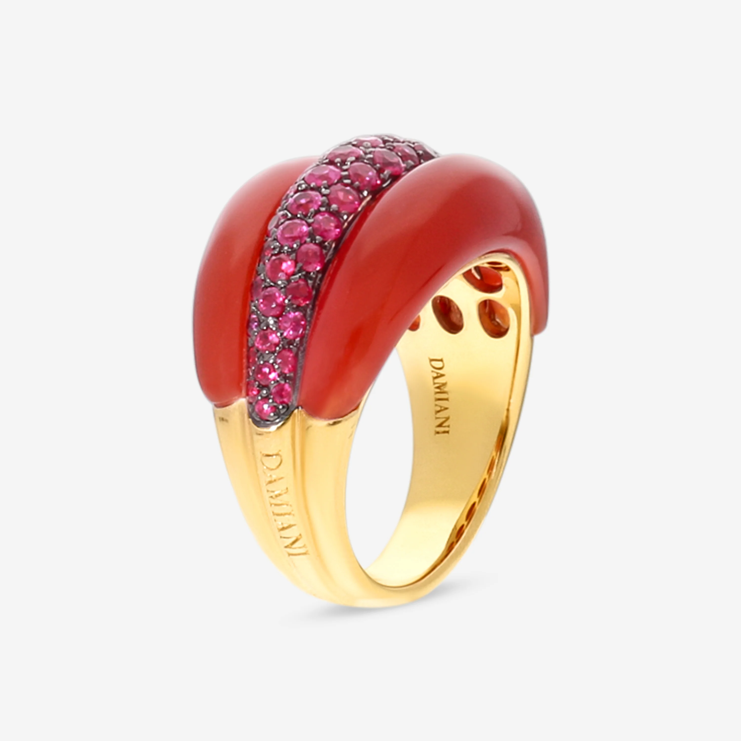 Image of Damiani 18K Rose Gold Carnelian & Ruby Statement Band Ring Sz. 720037238