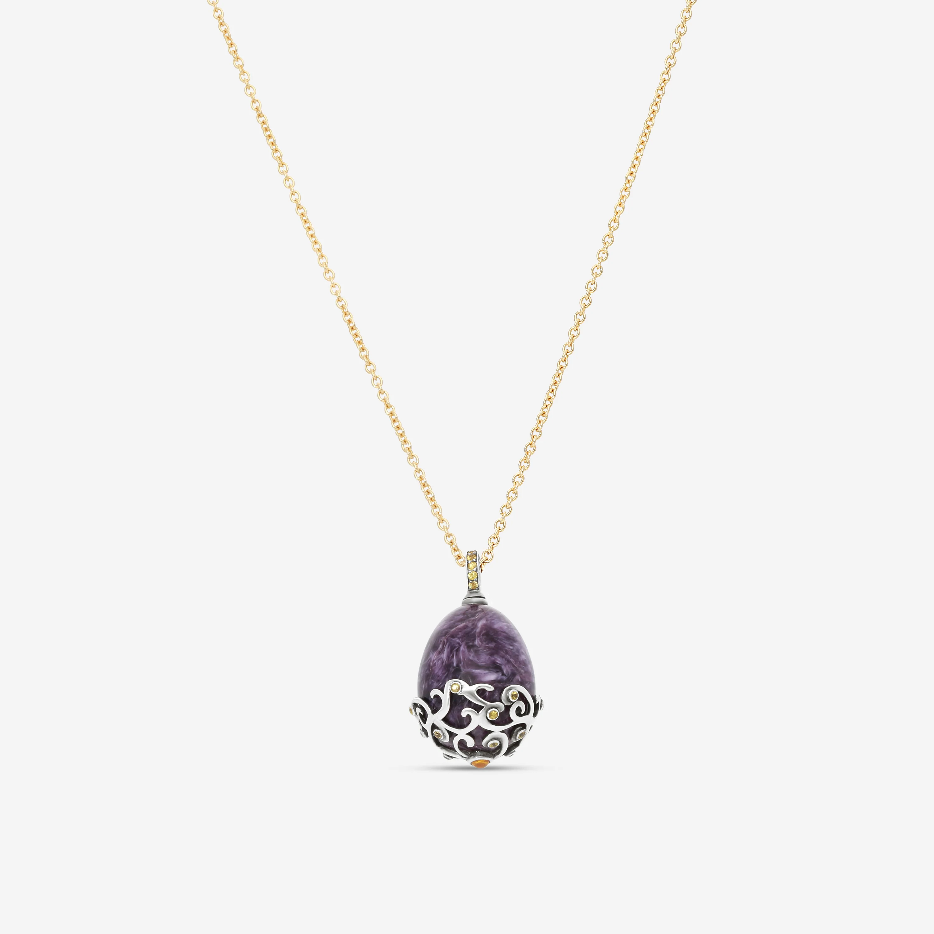 Image of Fabergé Rococo Stoneflower Sterling Silver Garnet and Yellow Sapphires Pendant 189FP413/1