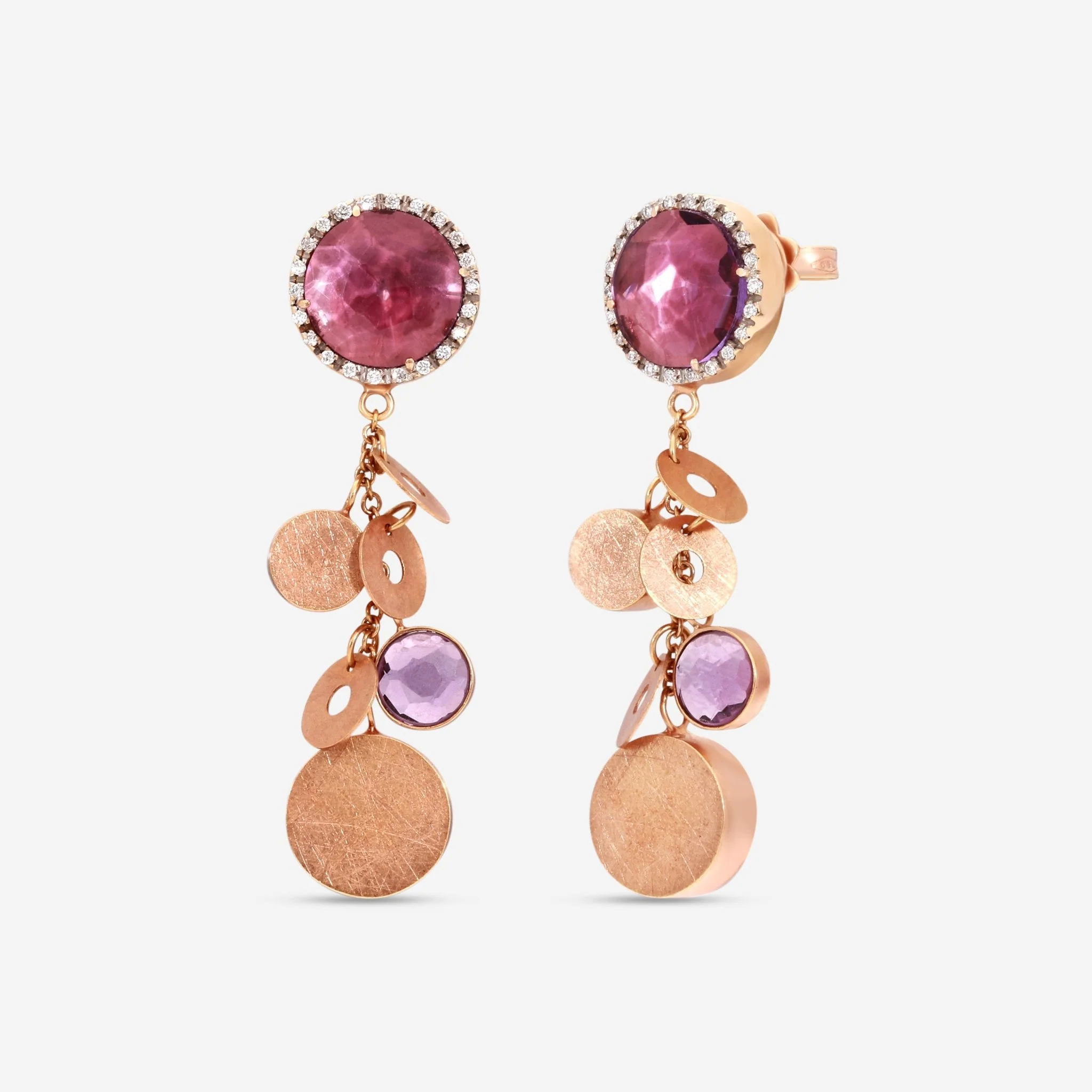 Image of Nanis 18K Yellow Gold Diamond & Amethyst Drop Earrings OS2-501