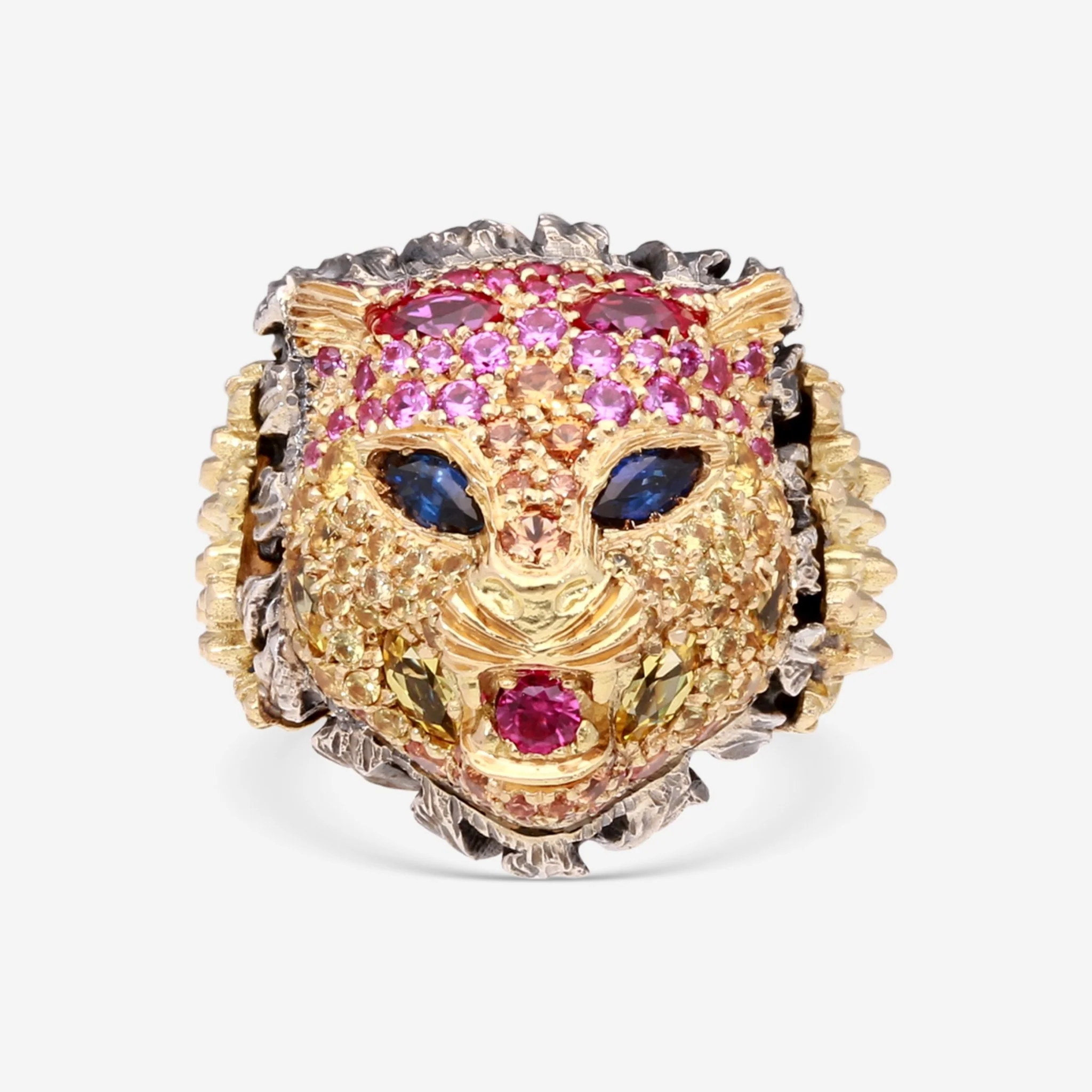 Image of Gucci Le Marche des Merveilles 18K Yellow Gold & Sterling Silver Sapphire & Ruby Ring Sz. 6.5 YBC482045001