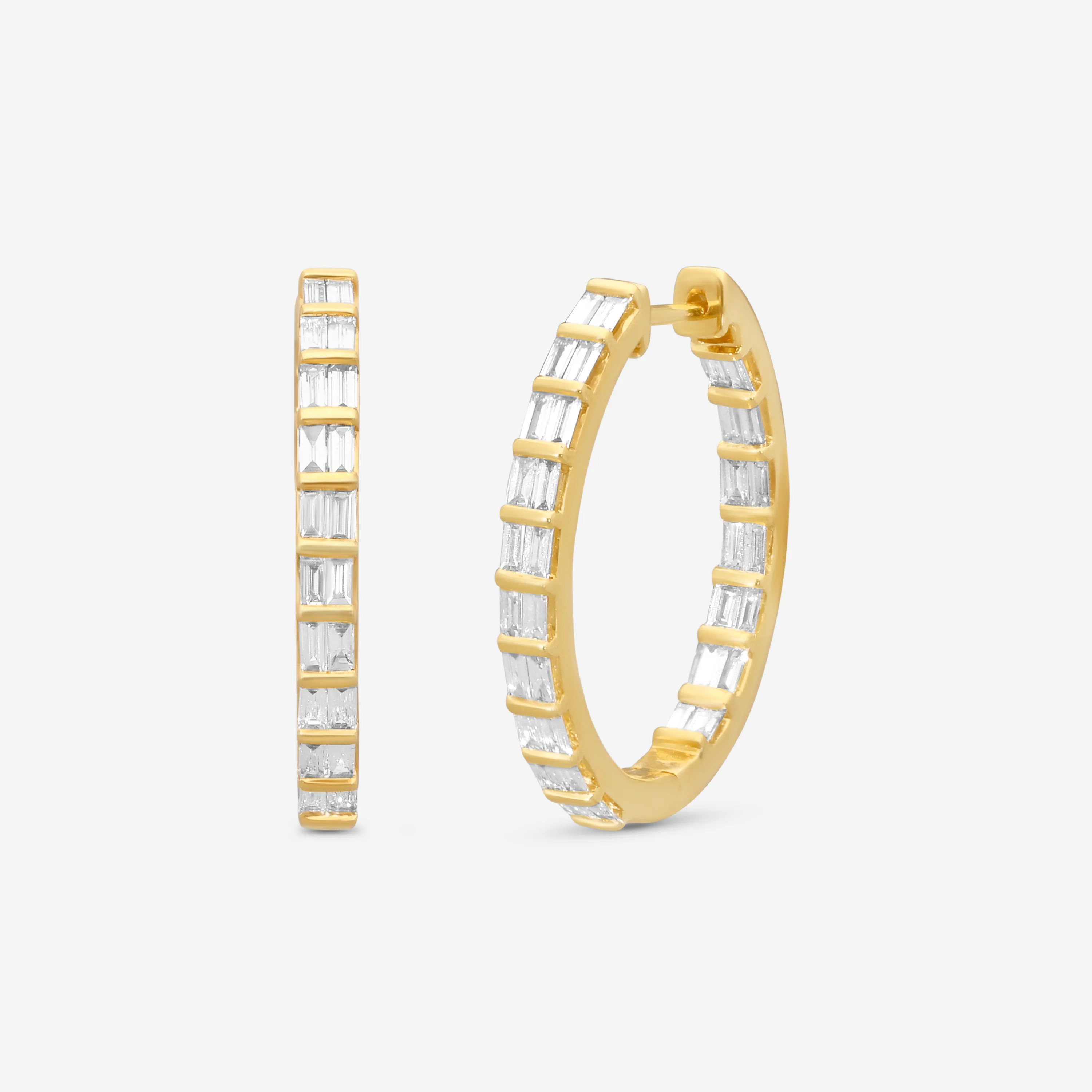 Image of Ina Mar 14K Yellow Gold Inside-Out Baquette Cut Diamond Hoop Earrings KE303375YQ-G