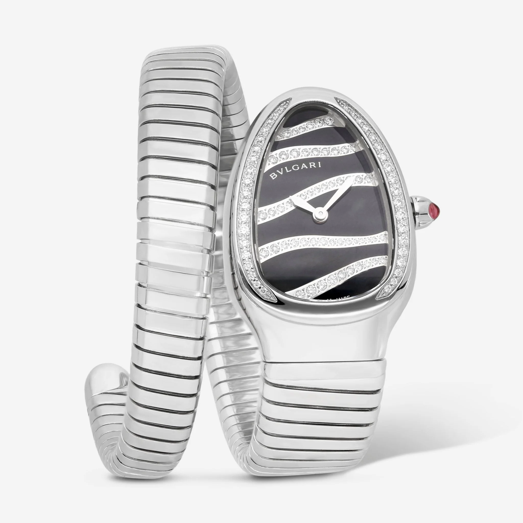 Image of Bulgari Serpenti Tubogas Black Diamond Dial Stainless Steel 35mm Quartz Ladies Watch 102439