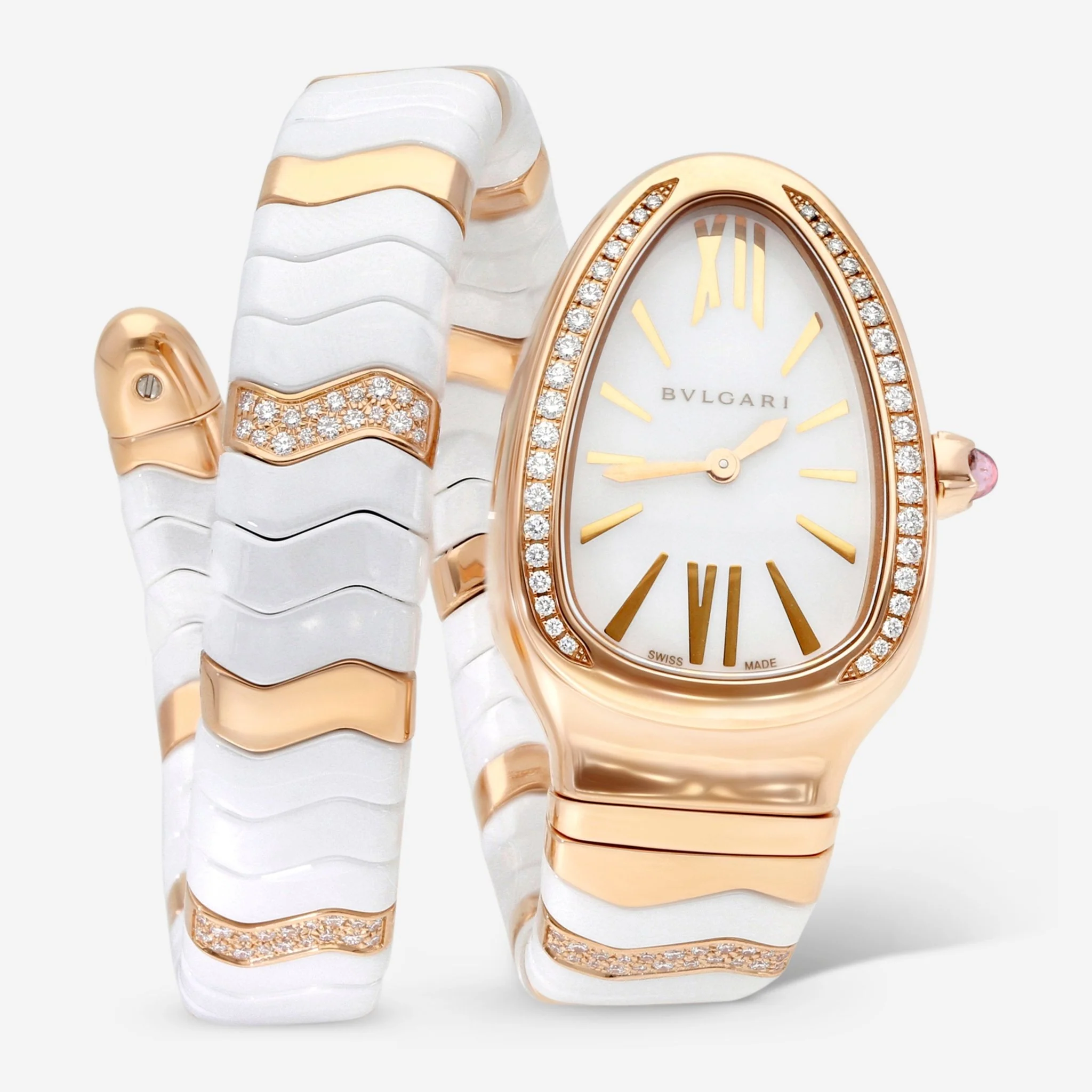 Image of Bulgari Serpenti Spiga 18k Rose Gold Diamond 35mm Quartz Ladies Watch 102202
