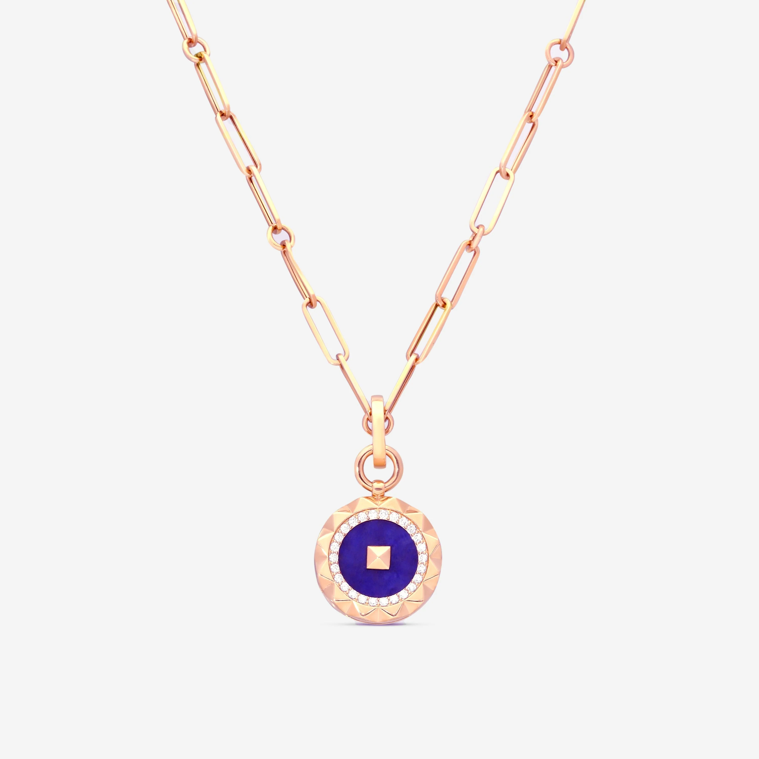 Image of Roberto Coin Obelisco 18K Rose Gold Diamond & Blue Lapis Pendant Necklace