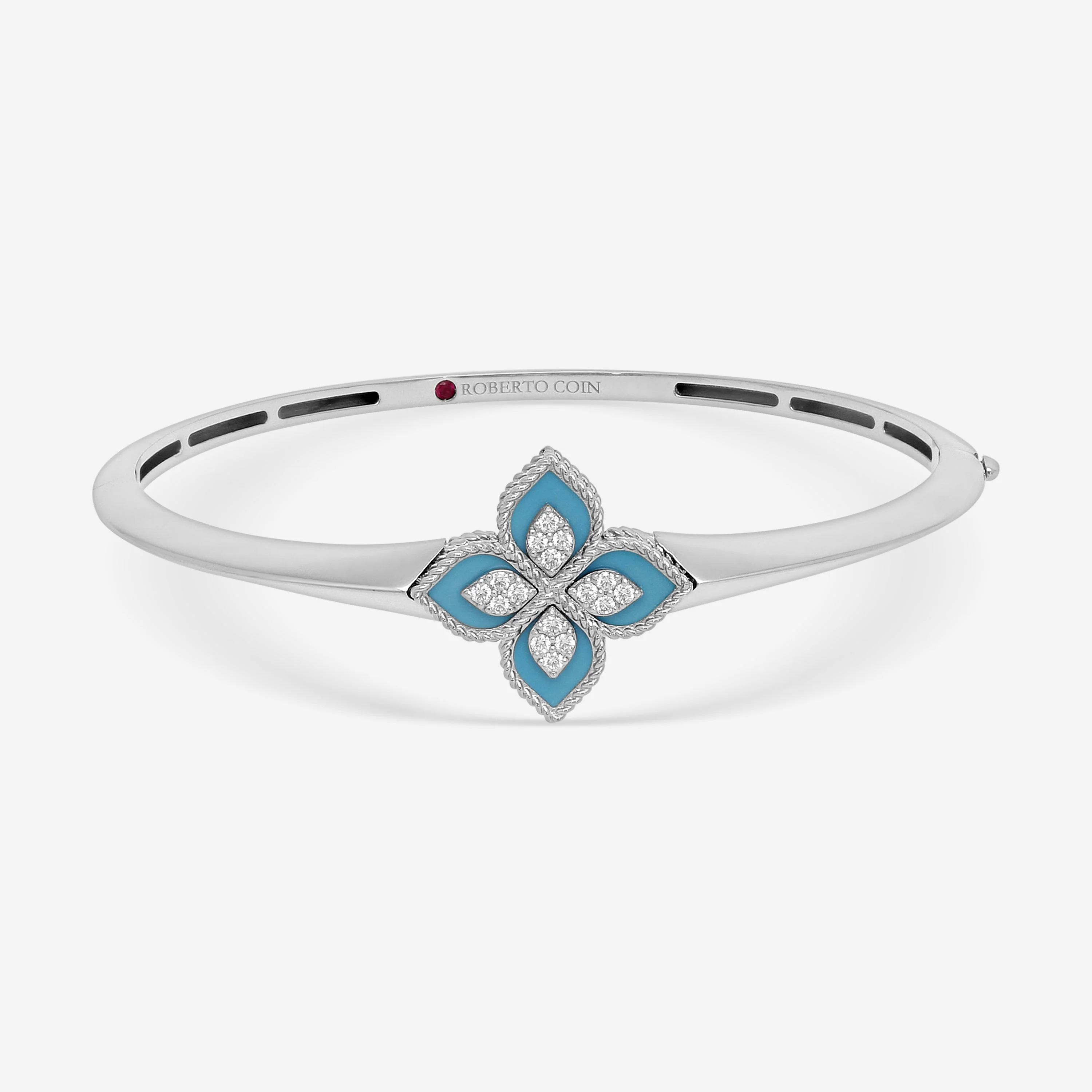 Image of Roberto Coin Venetian Princess 18K White Gold Blue Jade and Diamond Bangle Bracelet